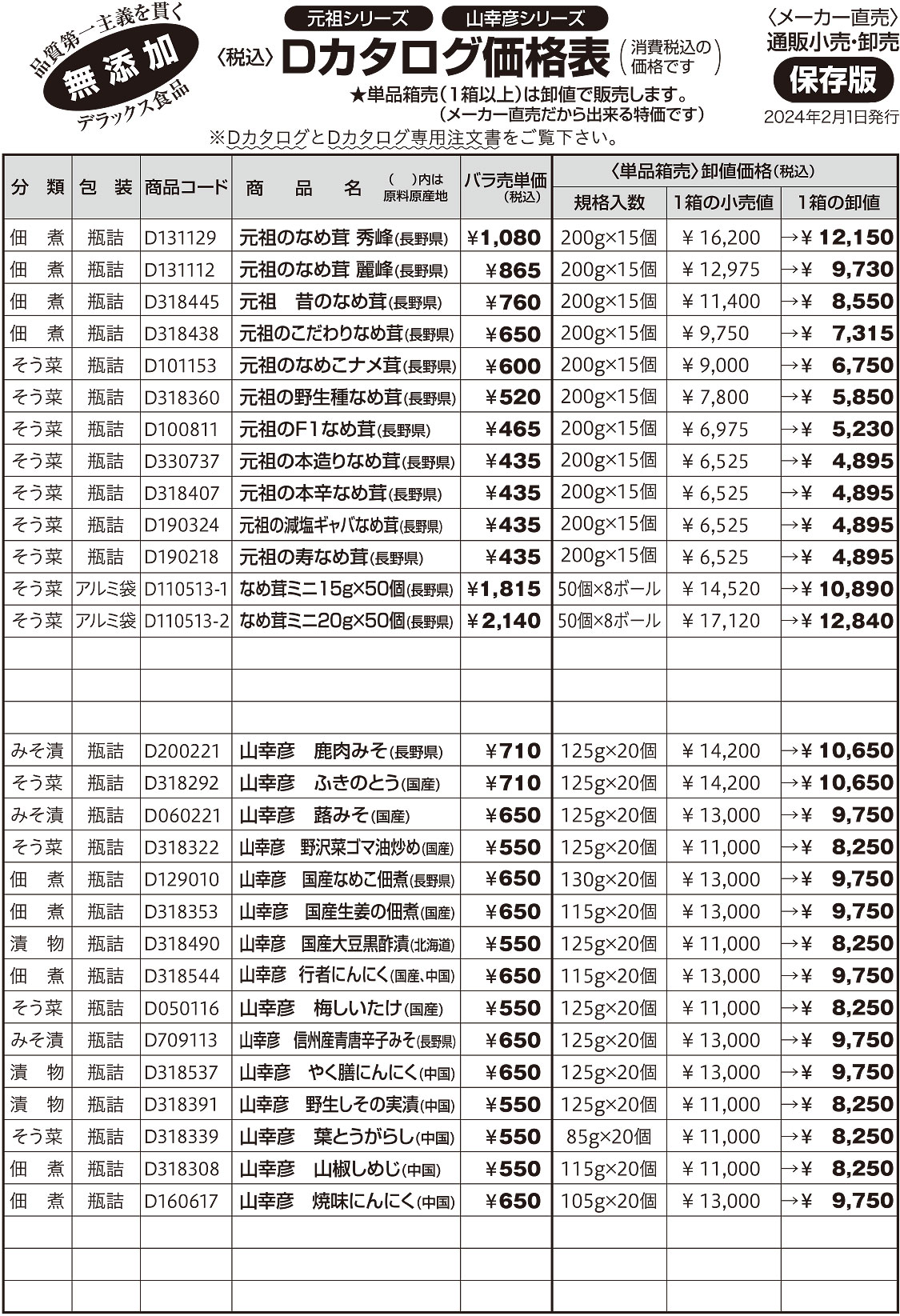 カタログ価格表